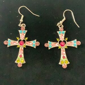 Colorful Cross Dangle Earrings